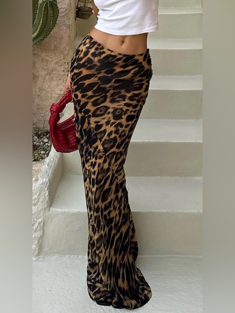 Leopard Print Maxi Skirt - Small - Brown/Black - Nwt